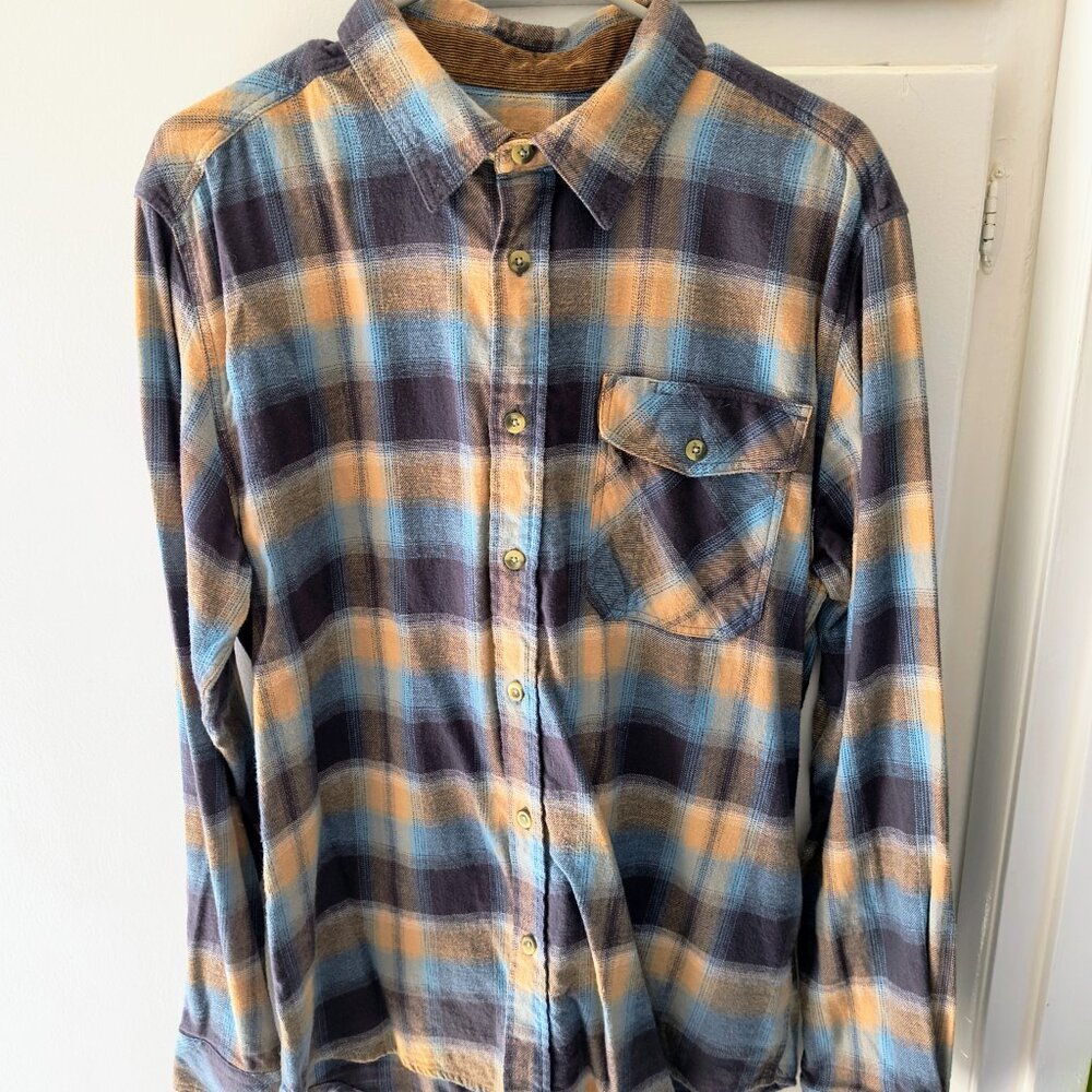 CQR Flannel Long-Sleeve Button Down Shirt Corduroy Collar